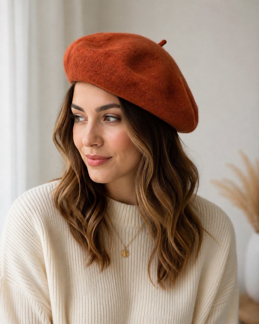 Women’s Rust Orange Wool Felt Beret Hat French Parisian Vintage Style Unbranded